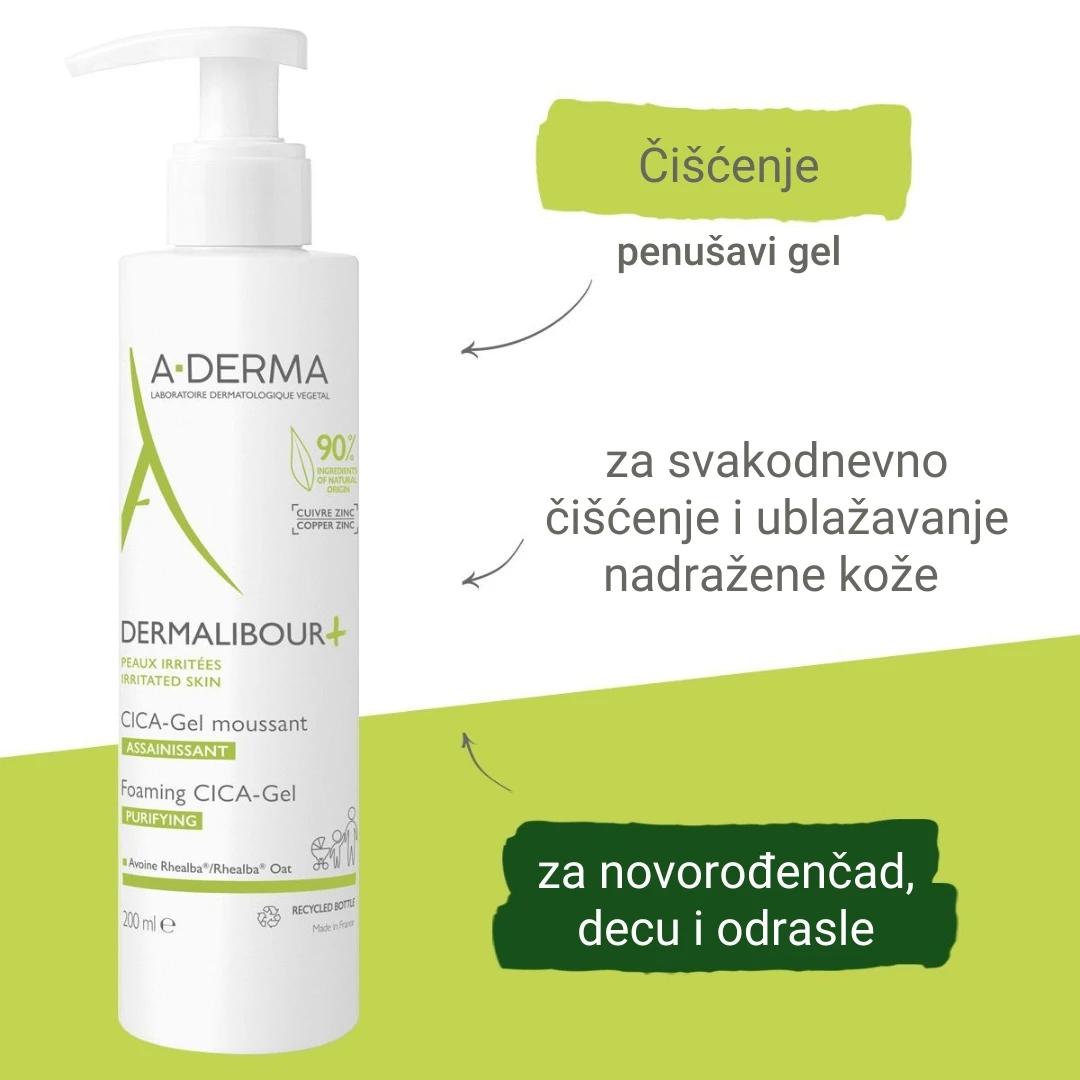 A-DERMA Dermalibour Plus Penušavi Gel za Umivanje i Čišćenje Kože 200 mL