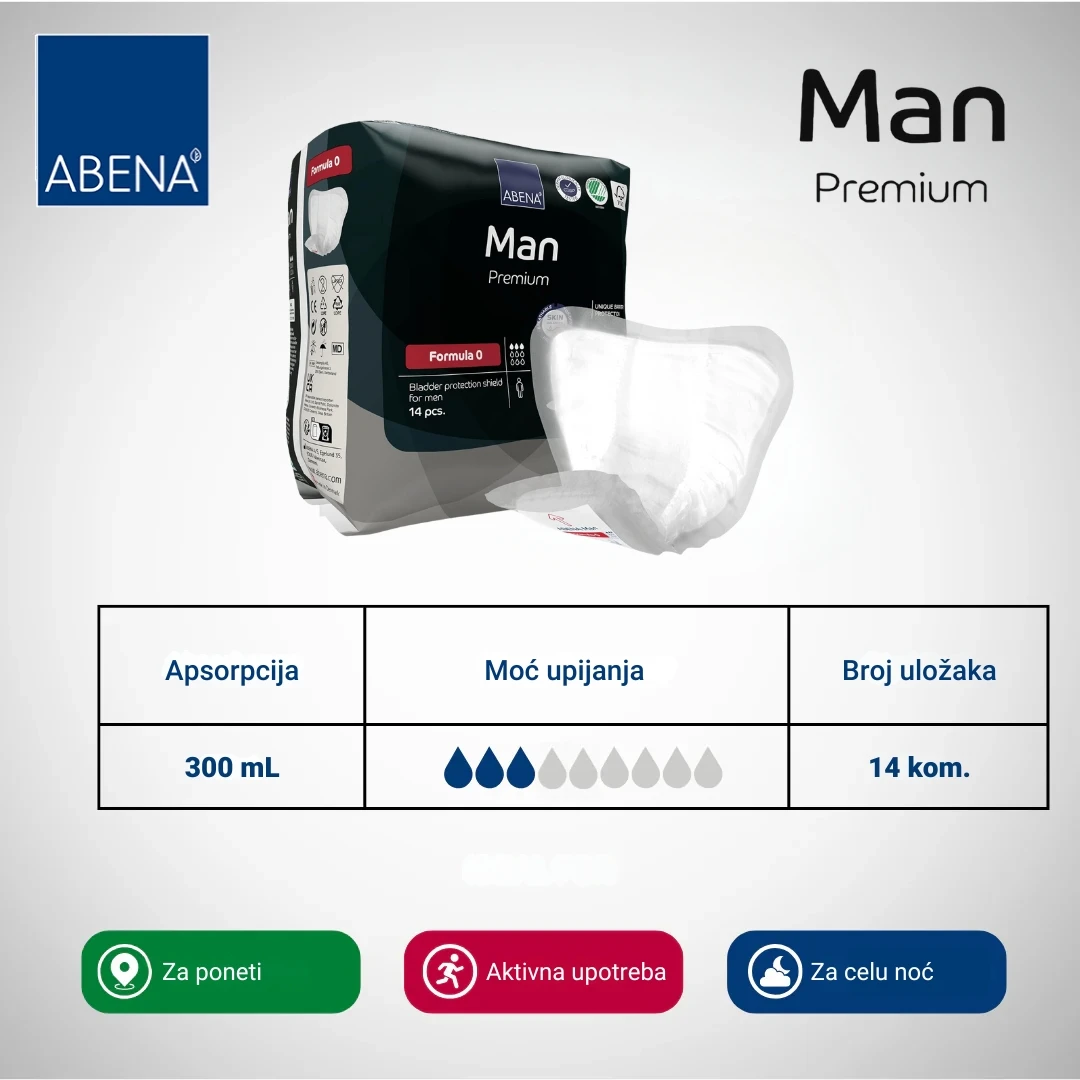 ABENA MAN Premium Ulošci za Inkontinenciju za Muškarce 14 Komada; Formula 0