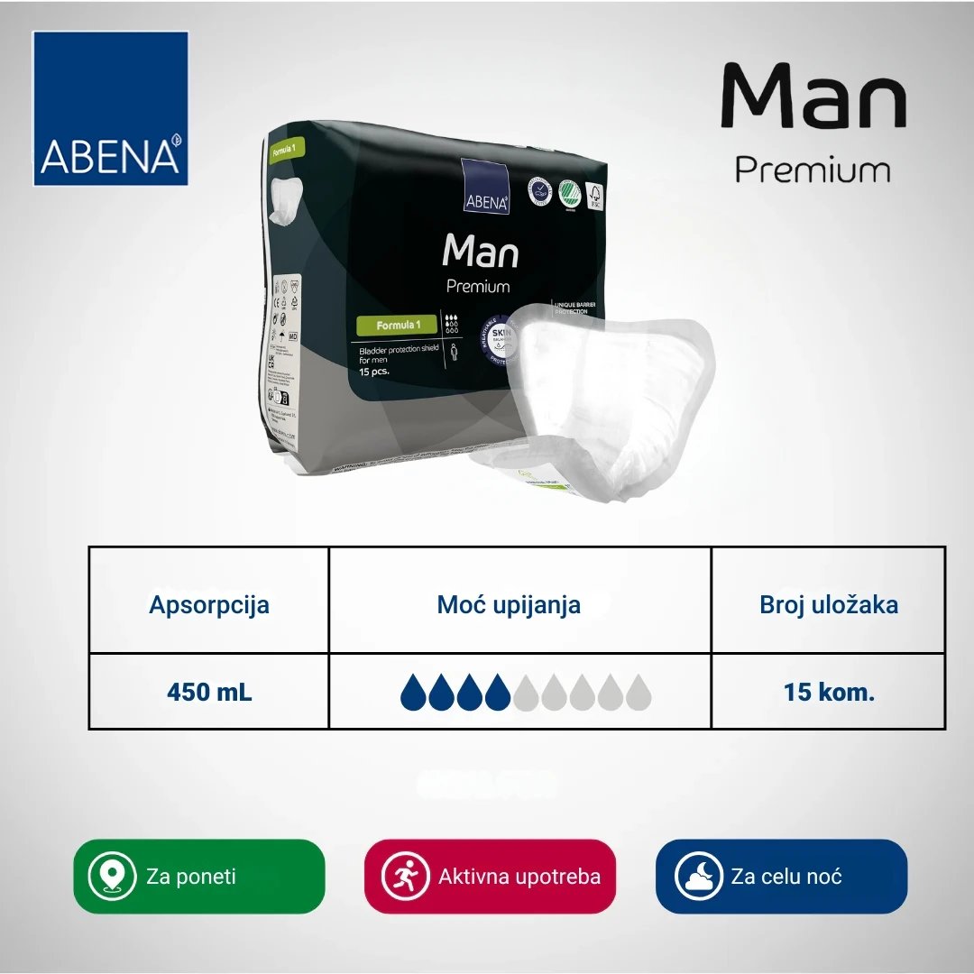 ABENA MAN Premium Ulošci za Inkontinenciju za Muškarce 15 Komada; Formula 1