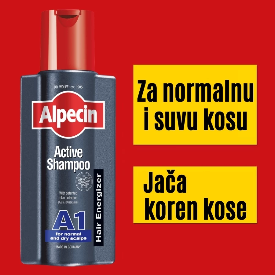 Alpecin A1 Active Kofeinski Šampon za Suvu i Normalnu Kosu 250 mL