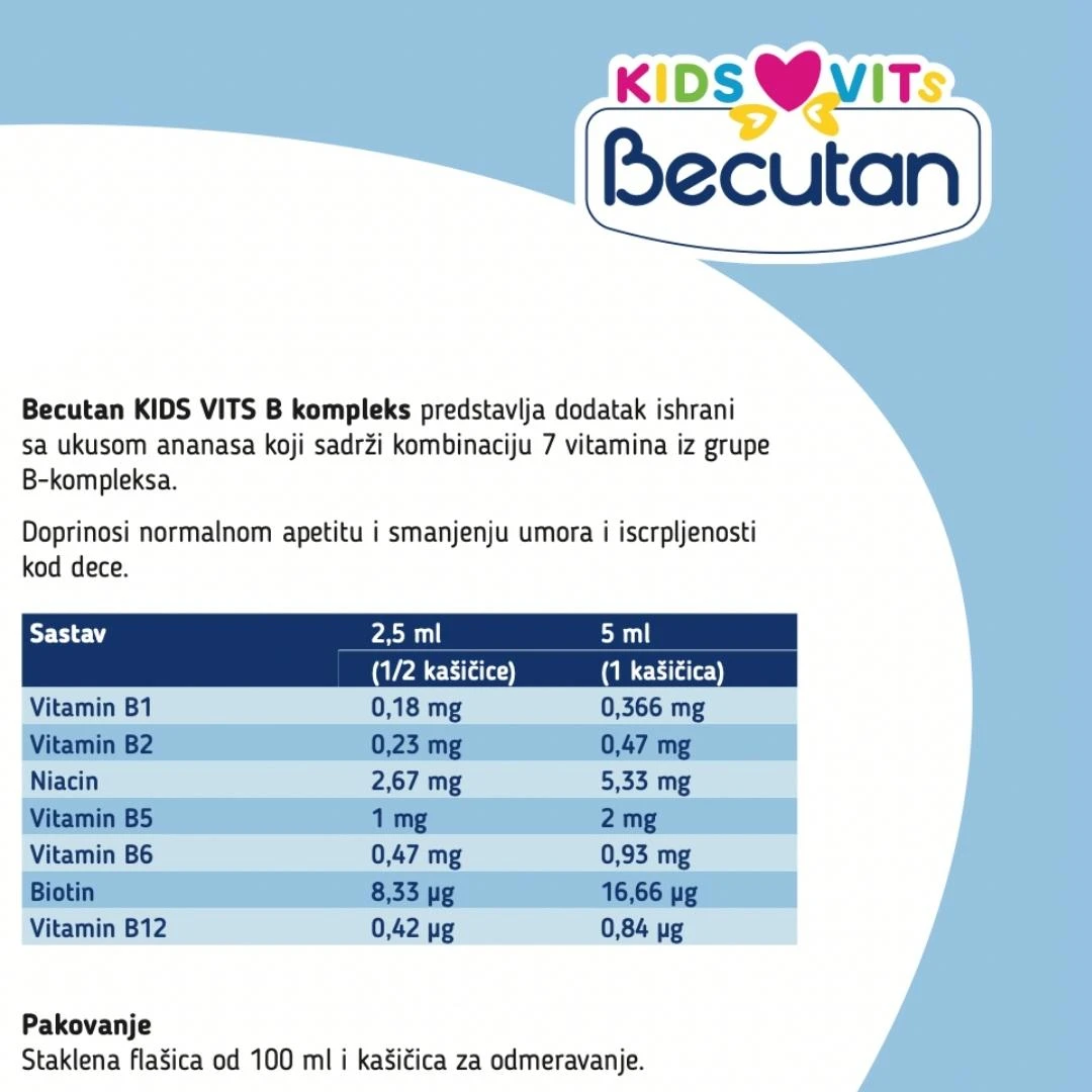 Becutan KIDS VITS Sirup Viamina B Complex za Apetit 100 mL, eApoteka