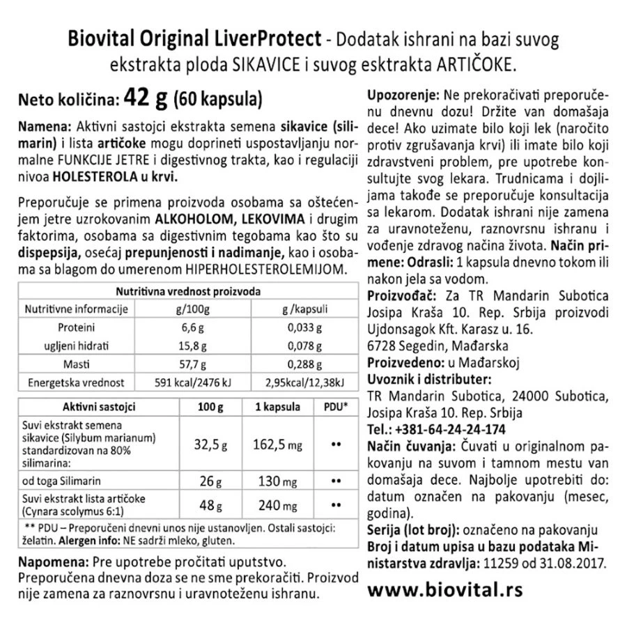Biovital Liver Protect 60 Kapsula za Regeneraciju Jetre