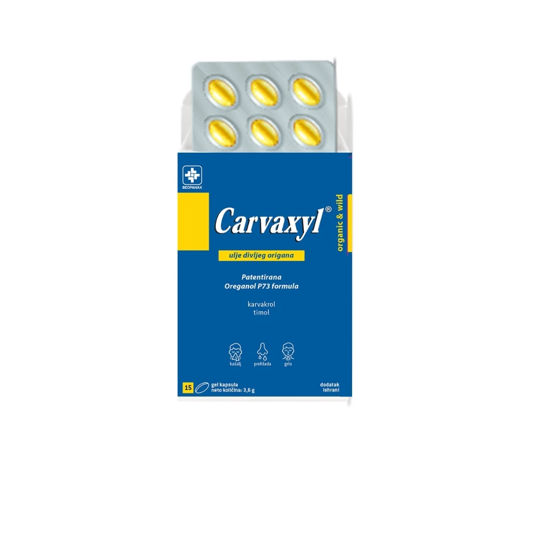 Carvaxyl® Divlji Origano 15 Gel Kapsula za Podizanje Imuniteta kod Prehlade i za Bolove u Grlu kao i Lečenje Kandidijaze