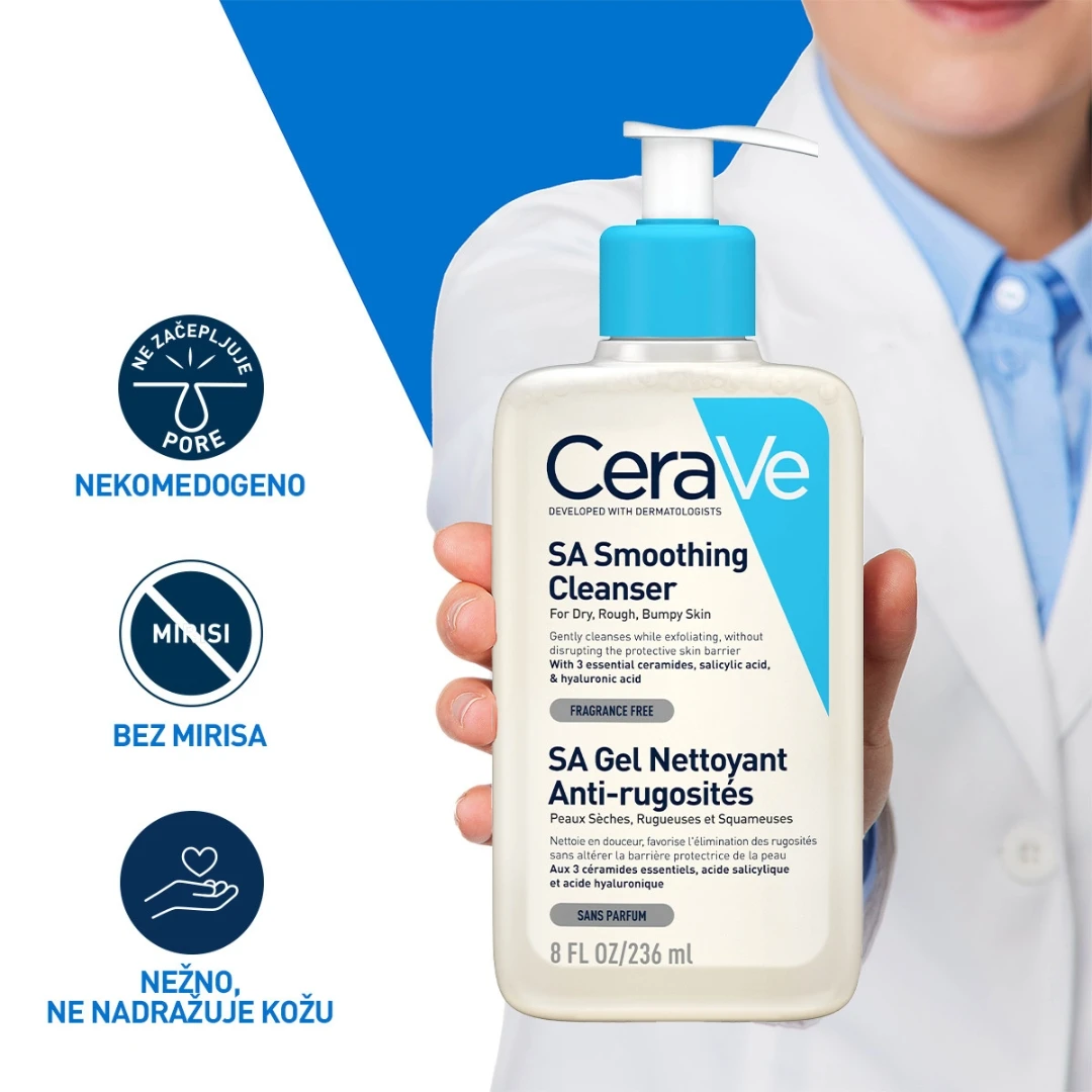 CeraVe® SA Gel za Čišćenje Suve i Grube Kože sa Salicilnom Kiselinom, Niacinamidom, Ceramidima i Hijaluronom 236 mL