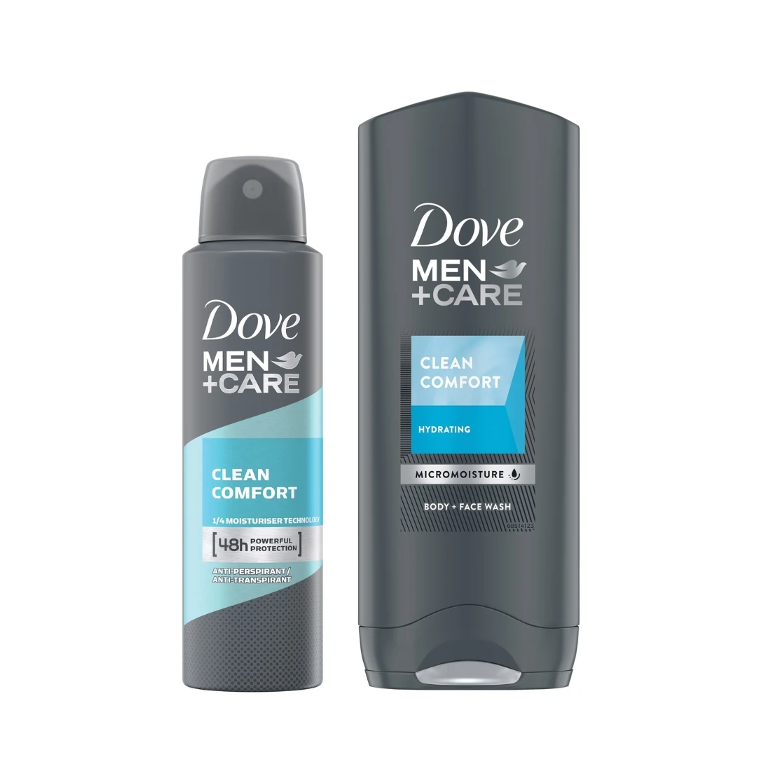 Dove Poklon Set MEN Care Clean Comfort Kupka 250 mL i Antiperspirant u Spreju 150 mL