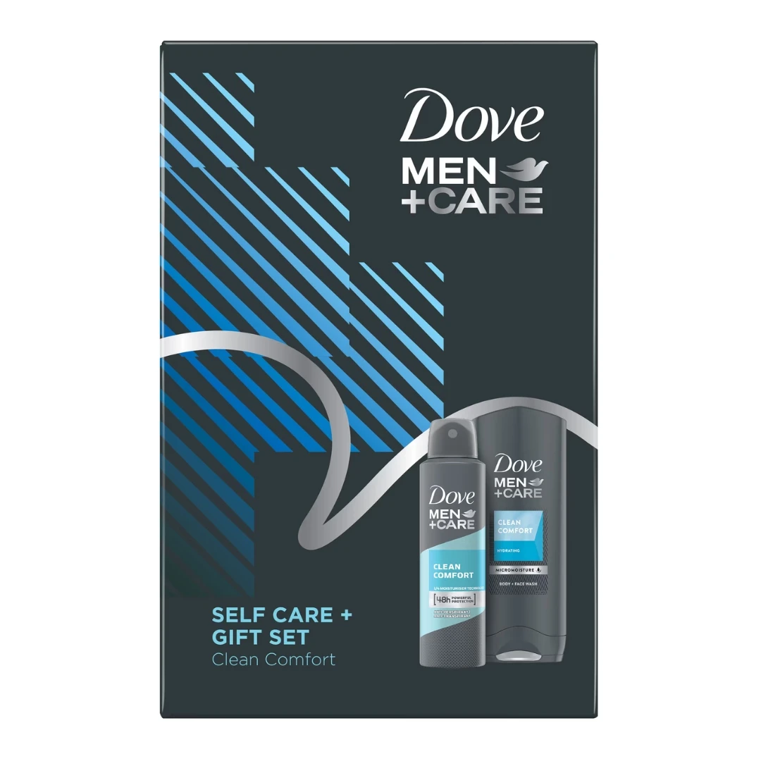 Dove Poklon Set MEN Care Clean Comfort Kupka 250 mL i Antiperspirant u Spreju 150 mL