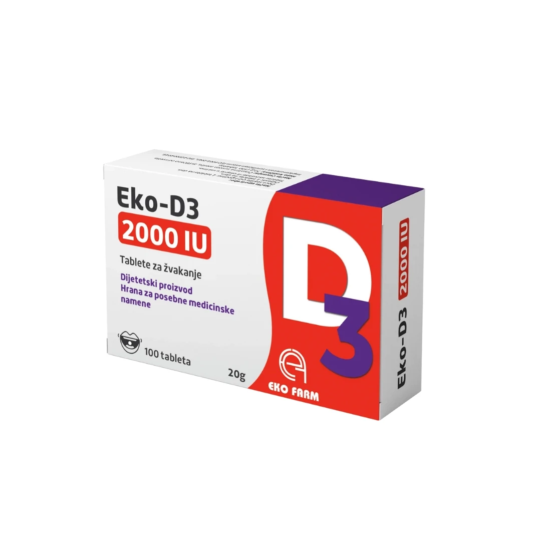 Eko D3 2000 IU 100 Tableta za Žvakanje; Vitamin D3 za Odrasle Holekalciferol