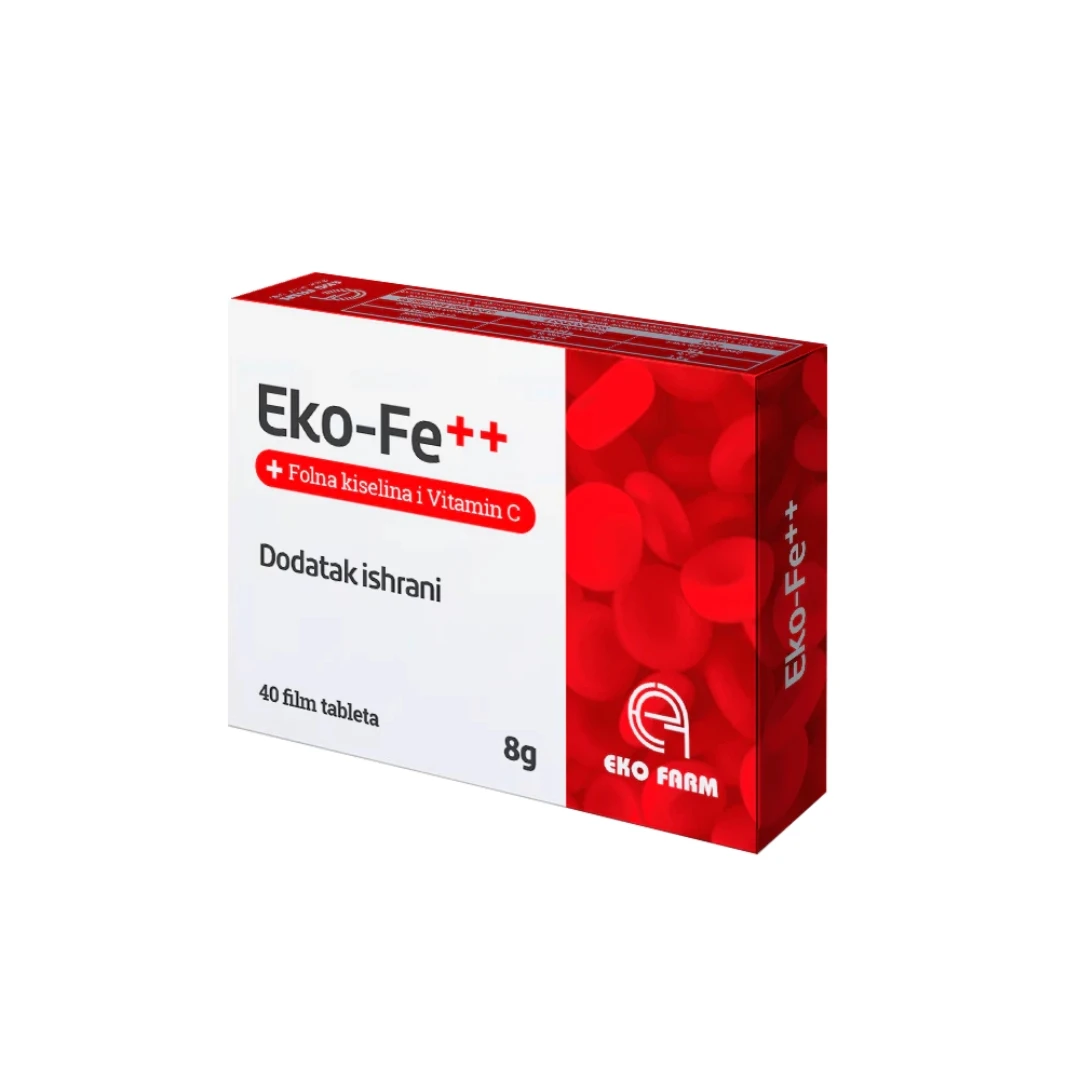 Eko Fe++ 40 Film Tableta Sa Gvožđem, Folnom i C Vitaminom za Anemije-Malokrvnost