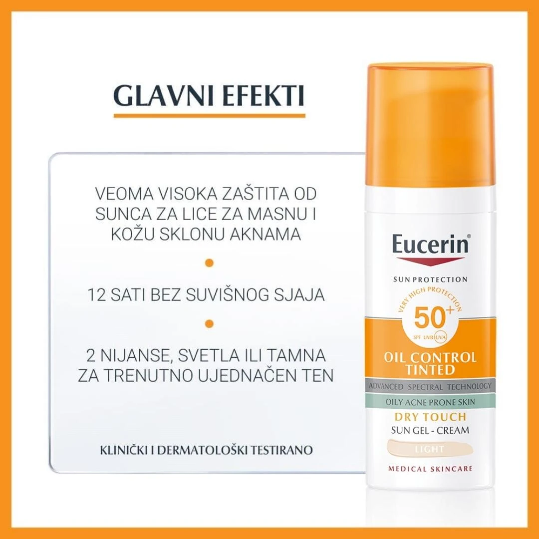 Eucerin® Oil Control Tonirani Gel-Krem za Zaštitu Masne Kože od Sunca SPF 50+ Svetli 50 mL