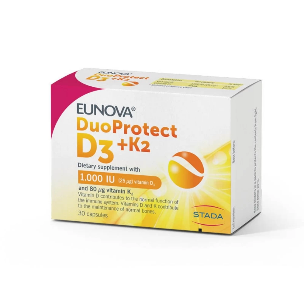 EUNOVA® DuoProtect D3 + K2 Vitamin D3 1000 IU 30 Kapsula