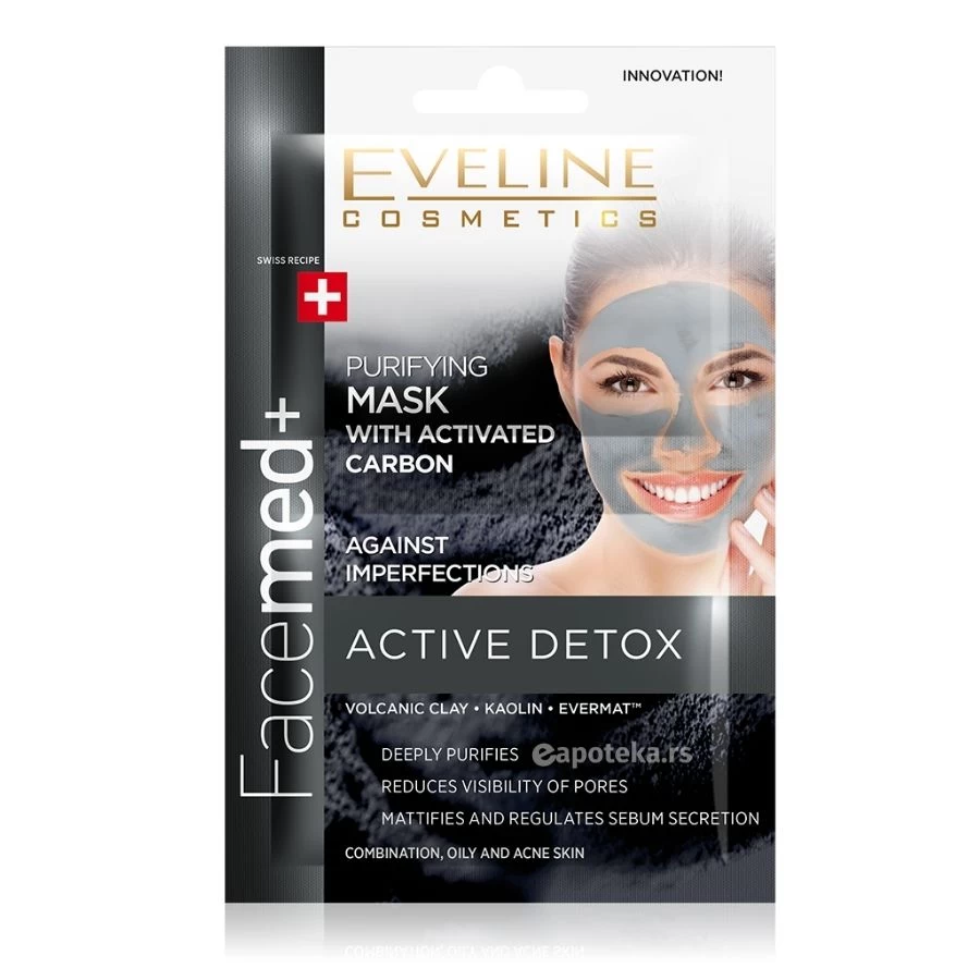 EVELINE Facemed Purifying Detox Maska za Lice sa Aktivnim Ugljem 2x5 mL
