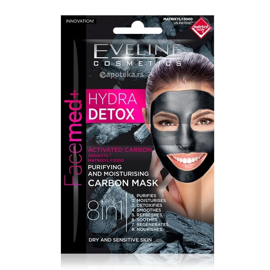 EVELINE Facemed Purifying Hydra Detox Maska za Lice sa Aktivnim Ugljem 2x5 mL
