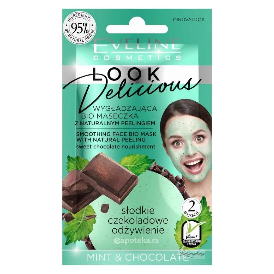 EVELINE Bio Maska za Lice Look Delicious Uglađujuća + Piling sa Čokoladom i Mentom 10 mL