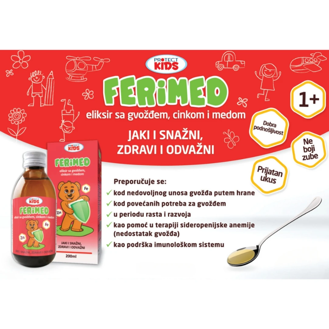 FERIMED® Sirup sa Gvožđem, Cinkom i Medom za Decu 200 mL