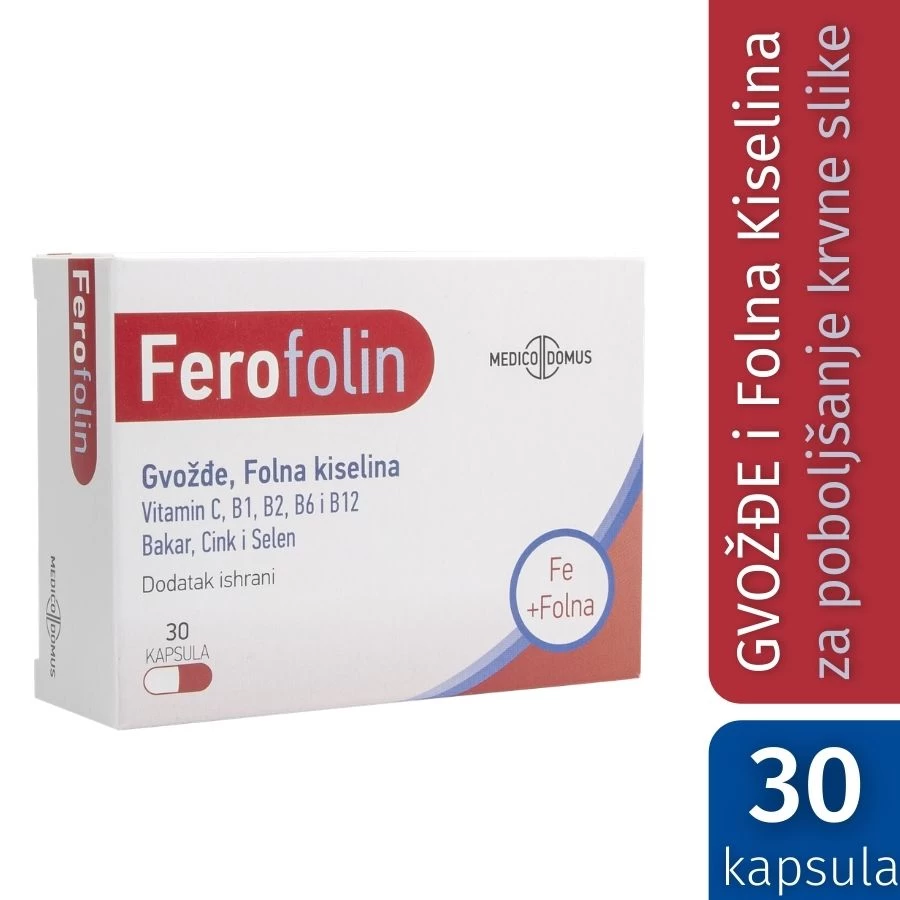 MEDICODOOMUS Ferofolin 30 Kapsula sa Gvožđem i Folnom Kiselinom
