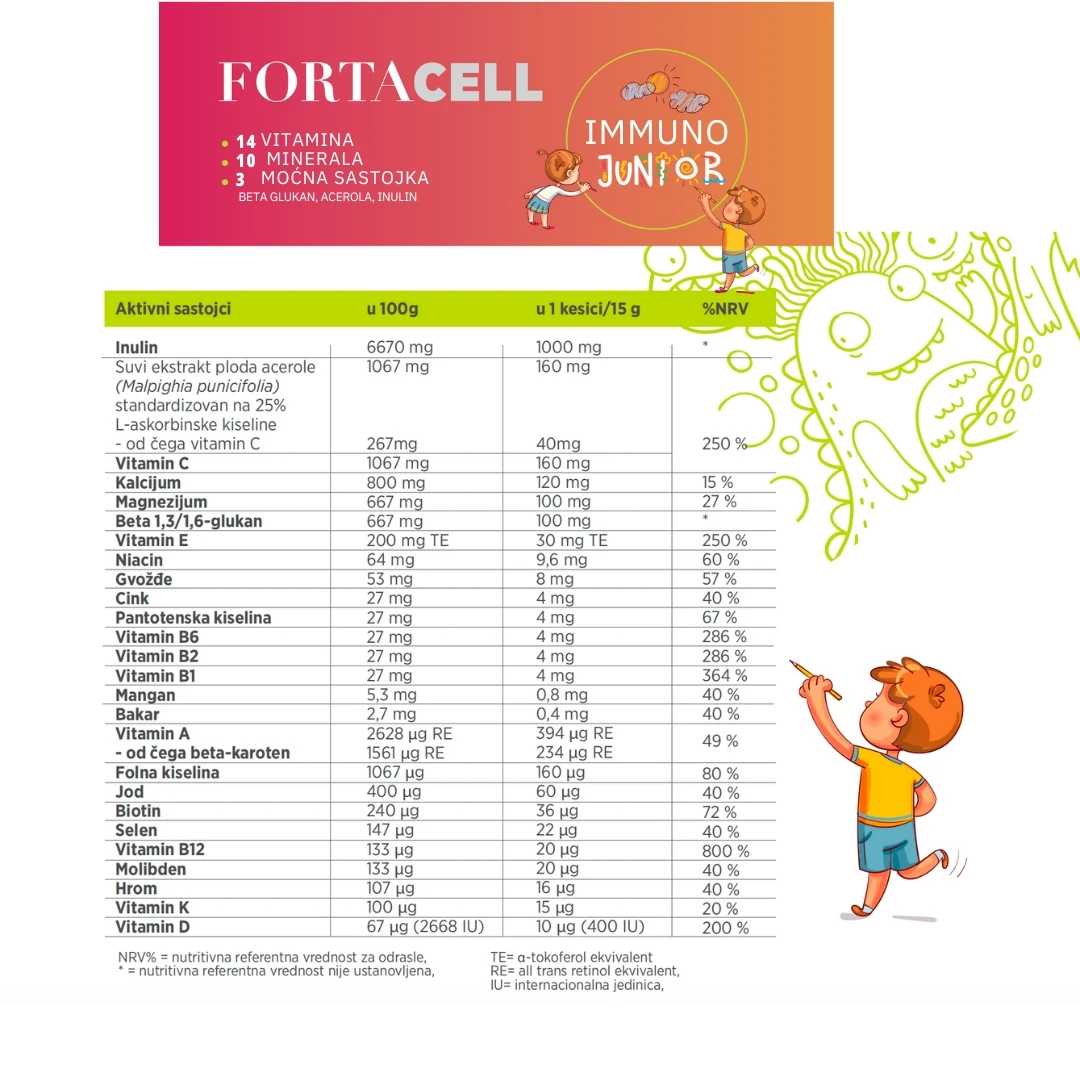 FortaCELL IMMUNO JUNIOR 15 Kesica za Jačanje Imuniteta kod Dece