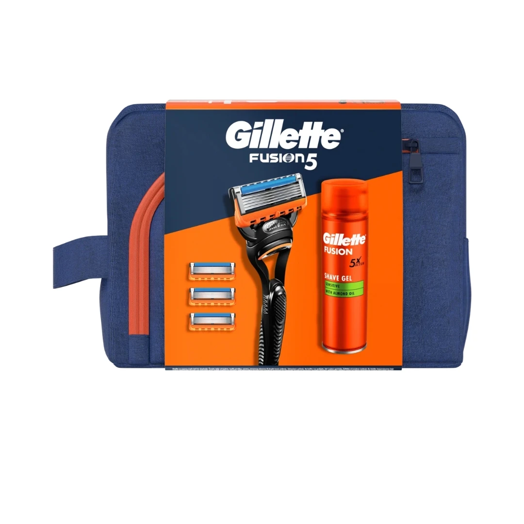 Gillette® PROMO Neseser sa FUSION5 Aparatom sa 4 Brijača i FUSION5 Sensitive Gelom za Brijanje 200 mL