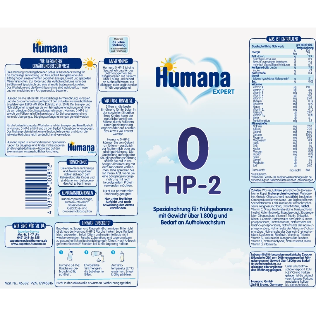 Humana Mleko 0 HP 2 EXPERT za Prevremeno Rođenu Decu 470 mL