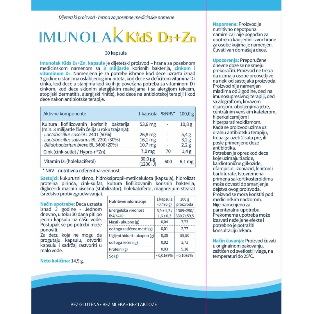 IMUNOLAK Kids D3+Cink 30 Kapsula Probiotik za Decu
