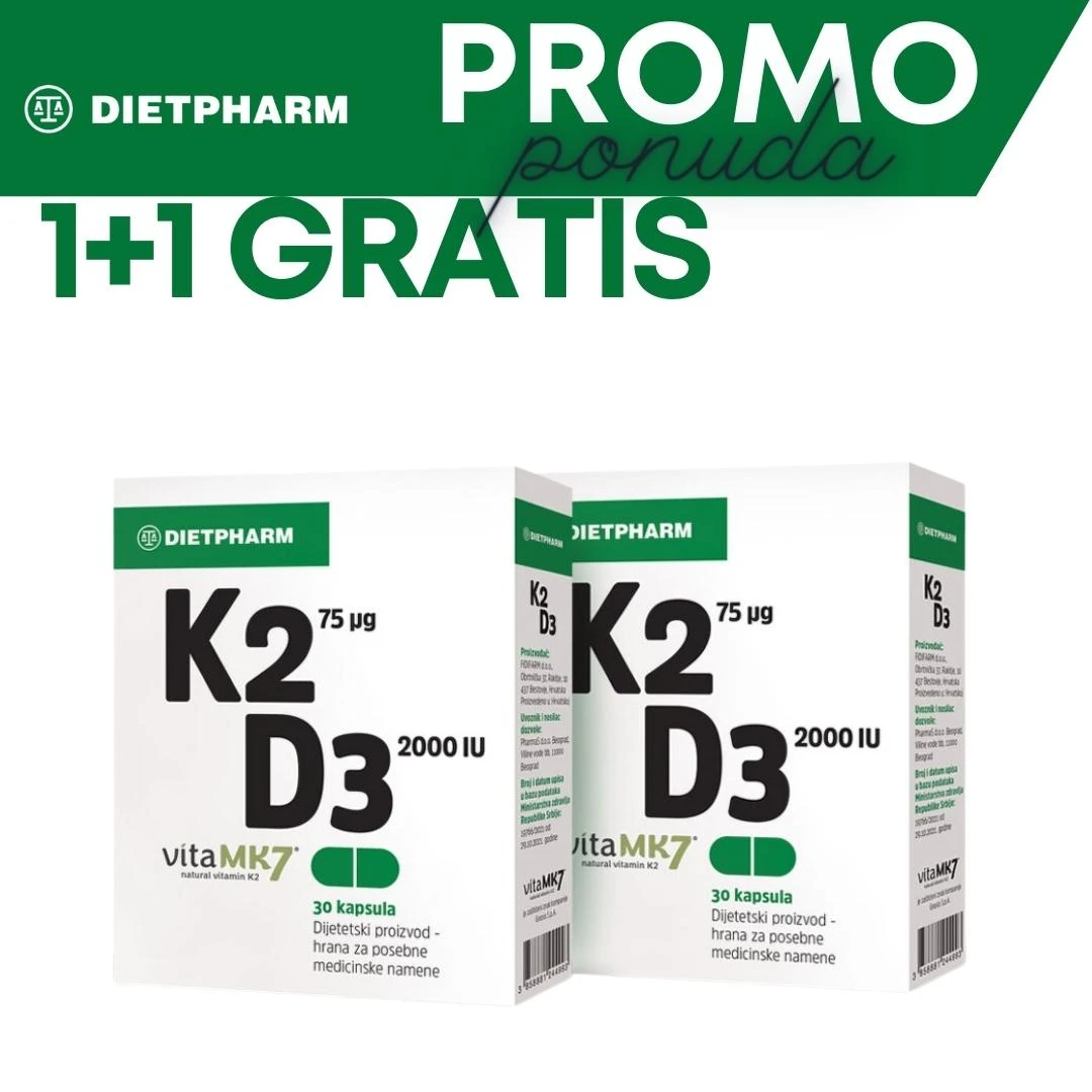 DIETPHARM K2D3 VitaMK7® 30 Kapsula za Jake Kosti 1+1 GRATIS