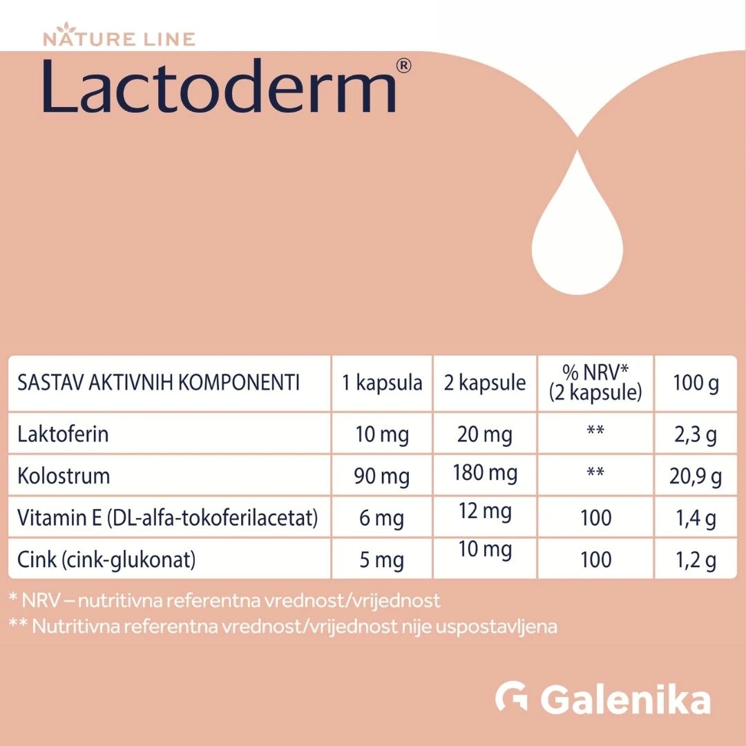 Galenika Lactoderm® Laktoferin, Kolostrum, Cink, Vitamin E Kapsule 60 Komada