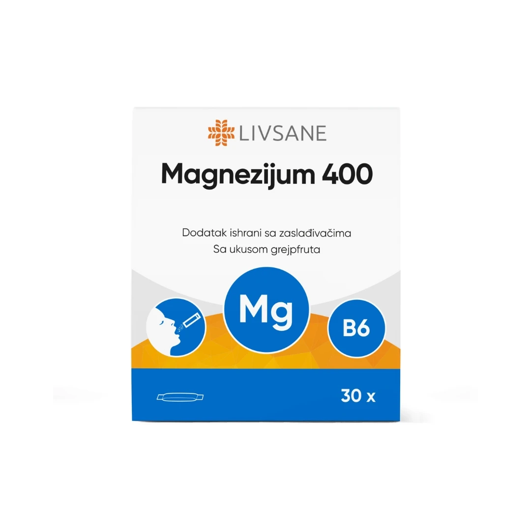 LIVSANE Magnezijum 400 i Vitamin B6 DIREKT sa Ukusom Grejpfruta 30 Kesica
