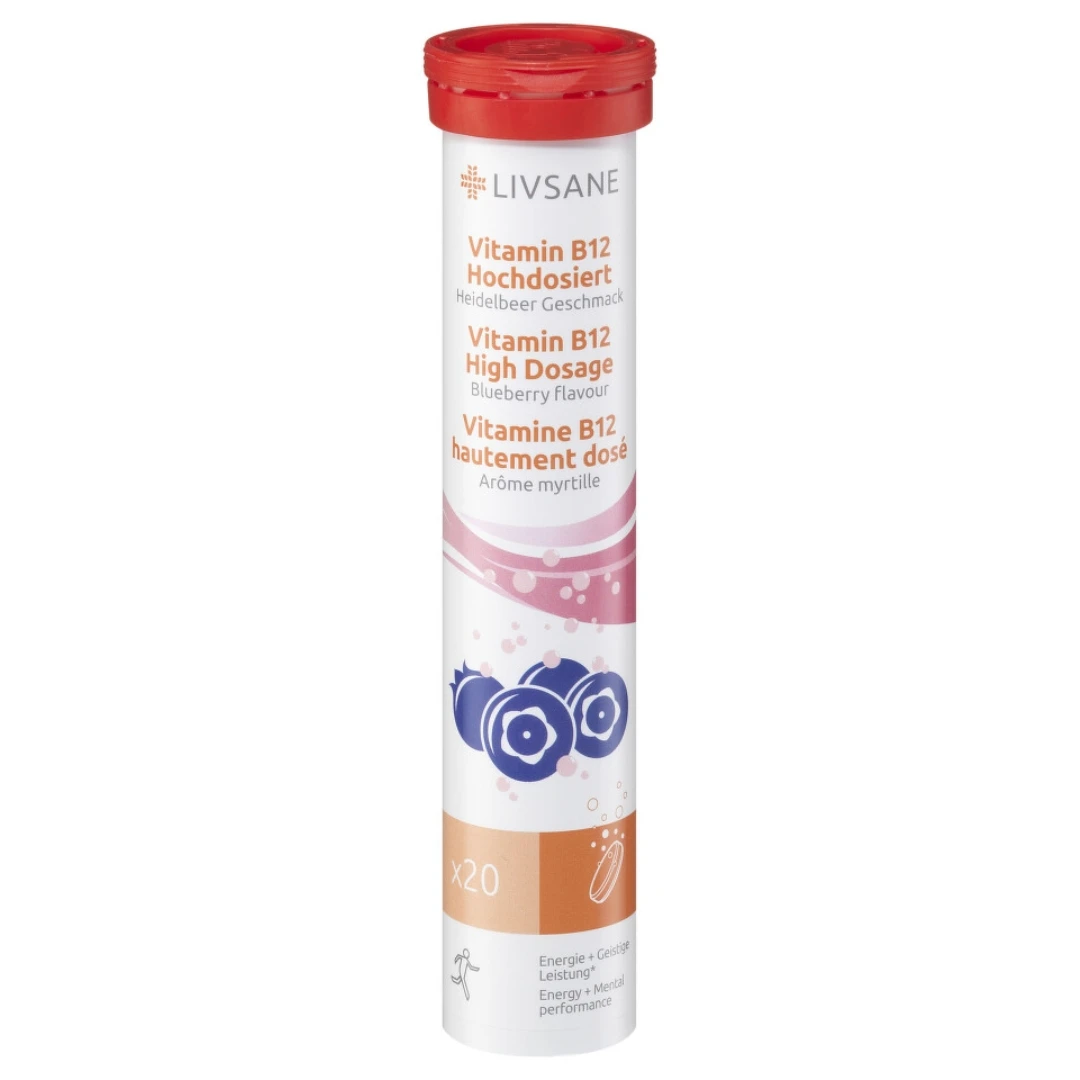 LIVSANE Vitamin B12 Visoka Doza 20 Šumećih Tableta sa Ukusom Borovnice ...