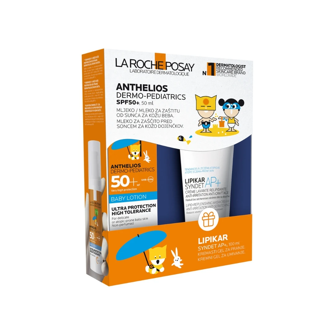 La Roche-Posay ANTHELIOS Dermo-Pediatrics SPF50+ Losion za Osetljivu Kožu Beba 50 mL i LRP LIPIKAR Syndet AP+ Kupka 100 mL