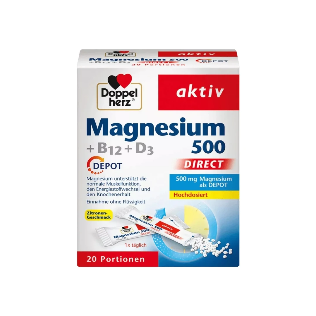 Doppelherz® Aktiv Magnezijum 500, Vitamin B12 i Vitamin D3 DEPO DIREKT 20 Kesica za Normalnu Mišićnu Funkciju