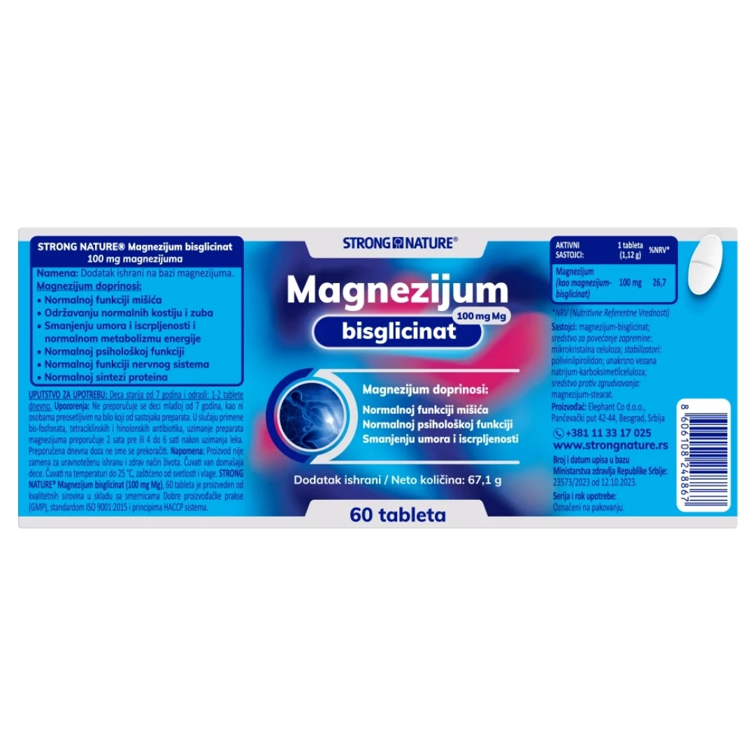 Strong Nature Magnezijum Bisglicinat 100 mg 60 Tableta