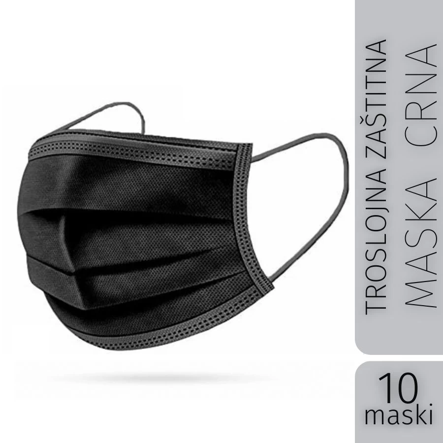 Maska Troslojna CRNA; 10 Zaštitnih Maski 
