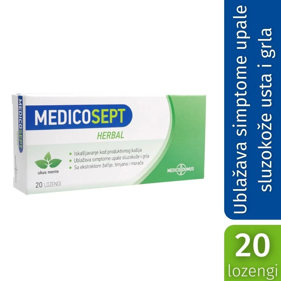 MedicoDomus Medicosept Herbal 20 Lozengi Protiv Upale Grla