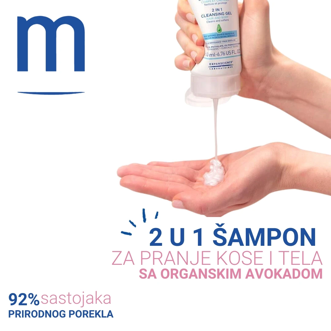 Mustela® 2u1 Šampon za Pranje Kose i Tela sa Organskim Avokadom 200 mL
