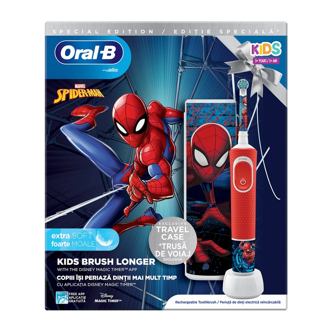 Oral-B® PROMO Električna Četkica za Decu Spiderman Vitality PRO KIDS 3+ sa Futrolom za Putovanje