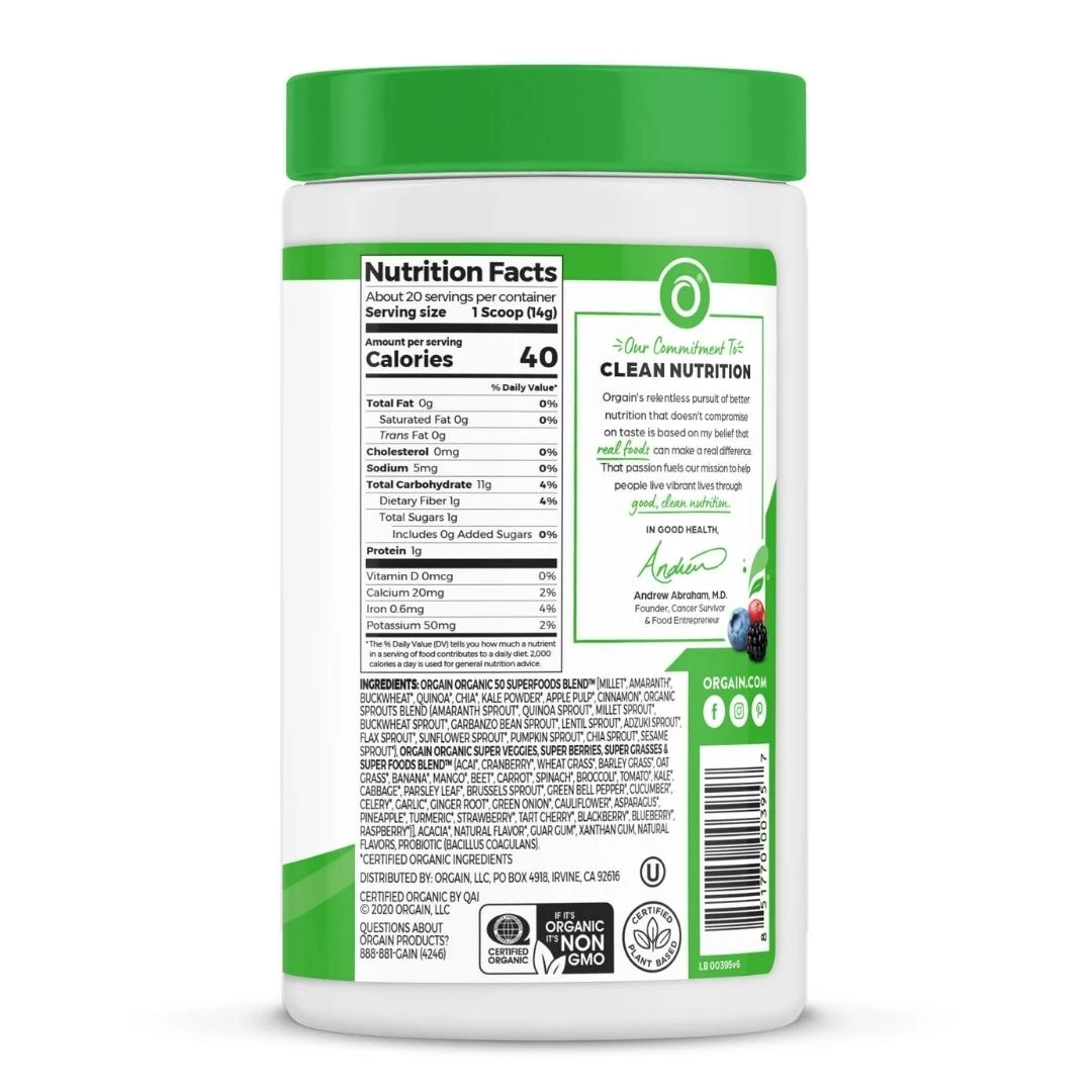 Orgain® Organic Superfood + Probiotici ORIGINAL 280 g