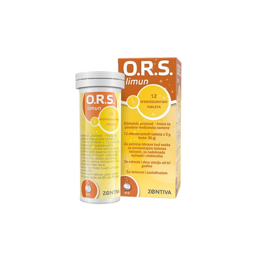 ORS Limun Elektroliti Šumeće Tablete za Rehidrataciju Organizma; Nadoknada Elektrolita kod Dijareja, Povraćanja i Protiv Mamurluka 12x3 g