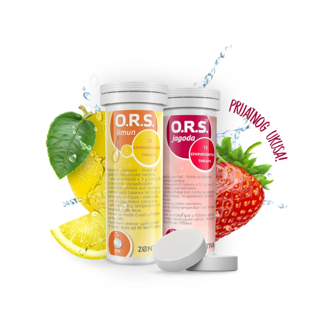 ORS Limun Elektroliti Šumeće Tablete za Rehidrataciju Organizma; Nadoknada Elektrolita kod Dijareja, Povraćanja i Protiv Mamurluka 12x3 g