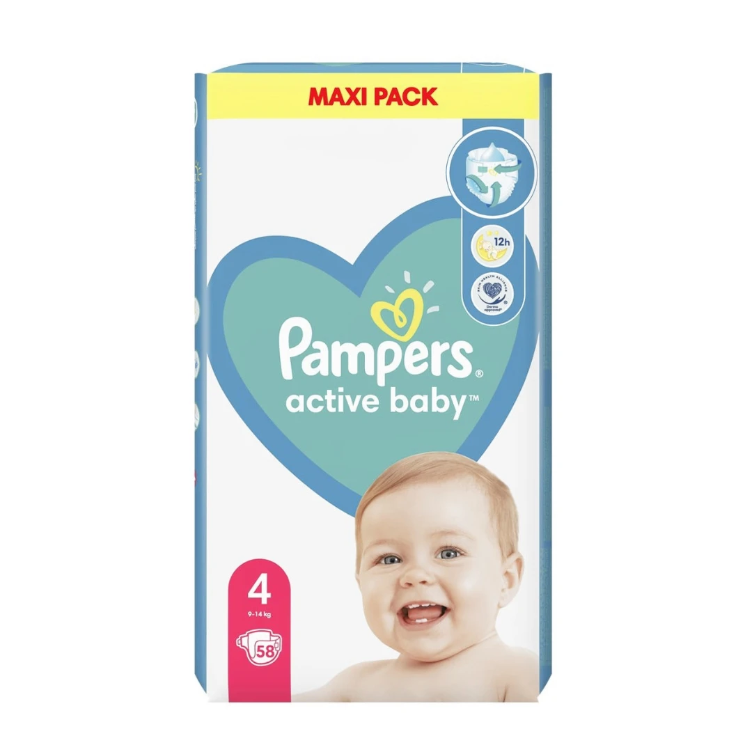 Pampers® ACTIVE BABY 4 Pelene Maxi 58 Komada; za Bebe od 9 do 14 kg