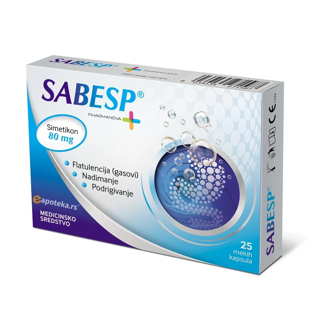 Sabesp® 80 mg 25 Kapsula Protiv Nadutosti i Grčeva u Stomaku; Simetikon