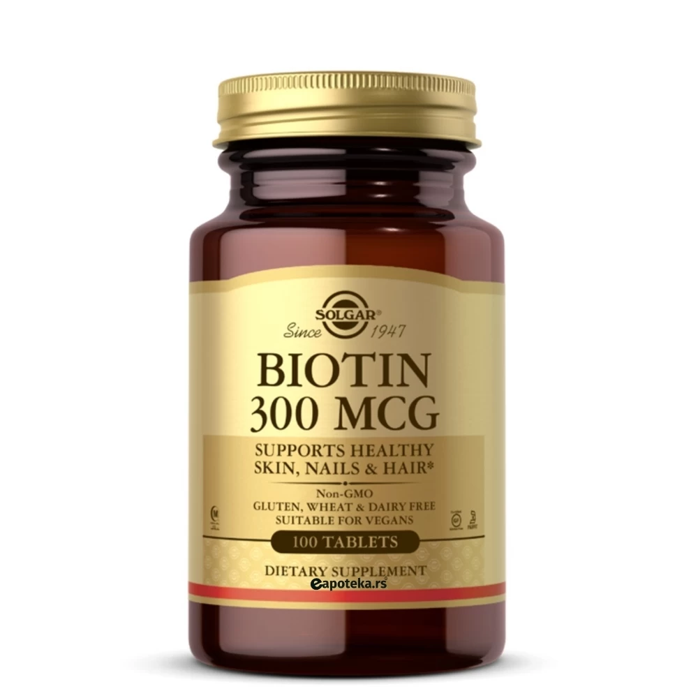 SOLGAR® Biotin 300 μg Vitamin za Kožu, Kosu i Nokte 100 Tableta 