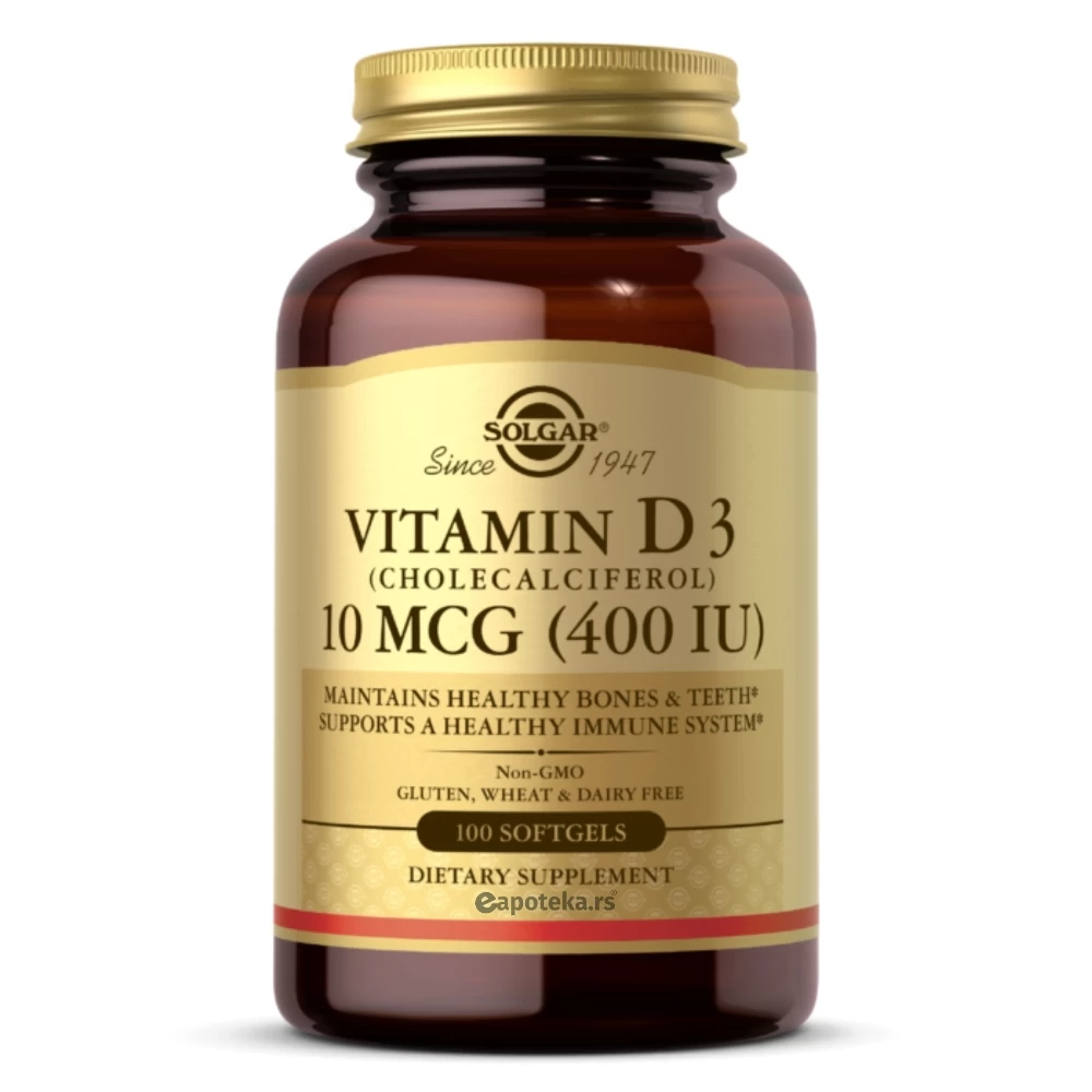 SOLGAR® Vitamin D3 10 mcg 100 Kapsula Holekalciferol