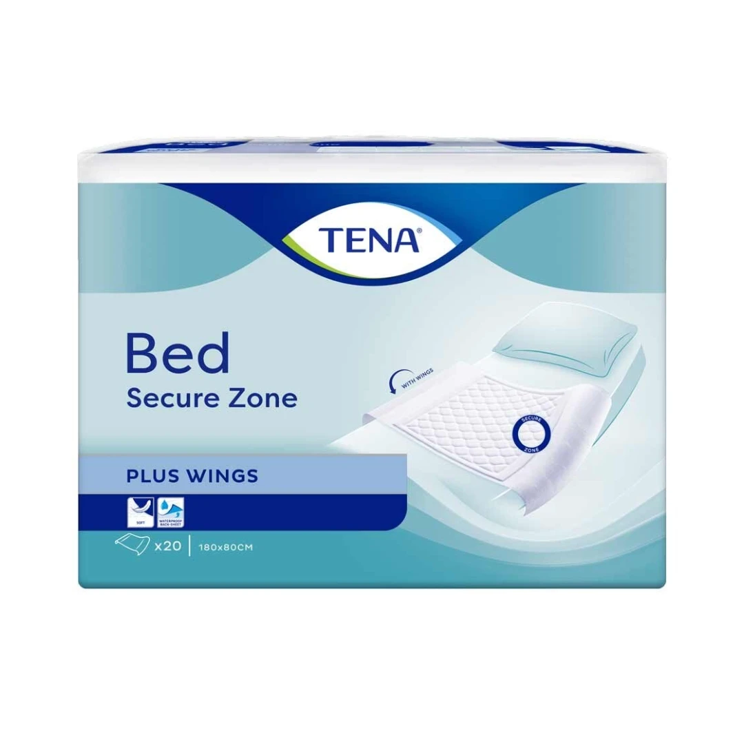 TENA® Podmetač za Krevet; Zaštita Dušeka; Inkontinencija sa Krilcima 180x80 20 Komada; Upijajuća zona 90x80
