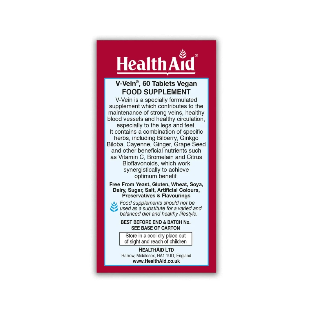 HealthAid V-Vein® 60 Tableta za Zdrave Krvne Sudove i Dobru Cirkulaciju 