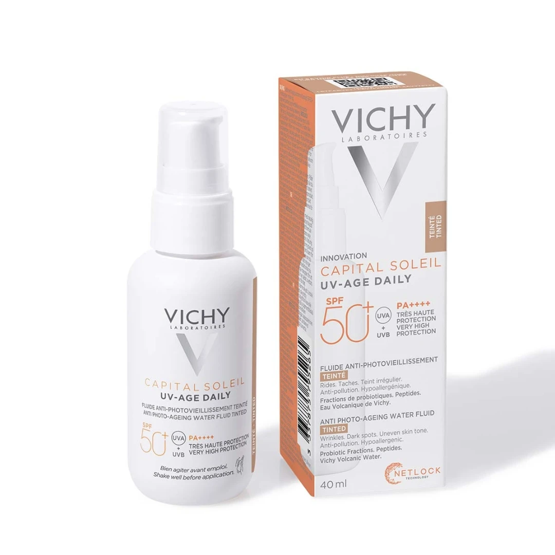 VICHY CAPITAL SOLEIL UV-AGE Tonirani Fluid SPF 50+ Protiv Fotostarenja Kože 40 mL
