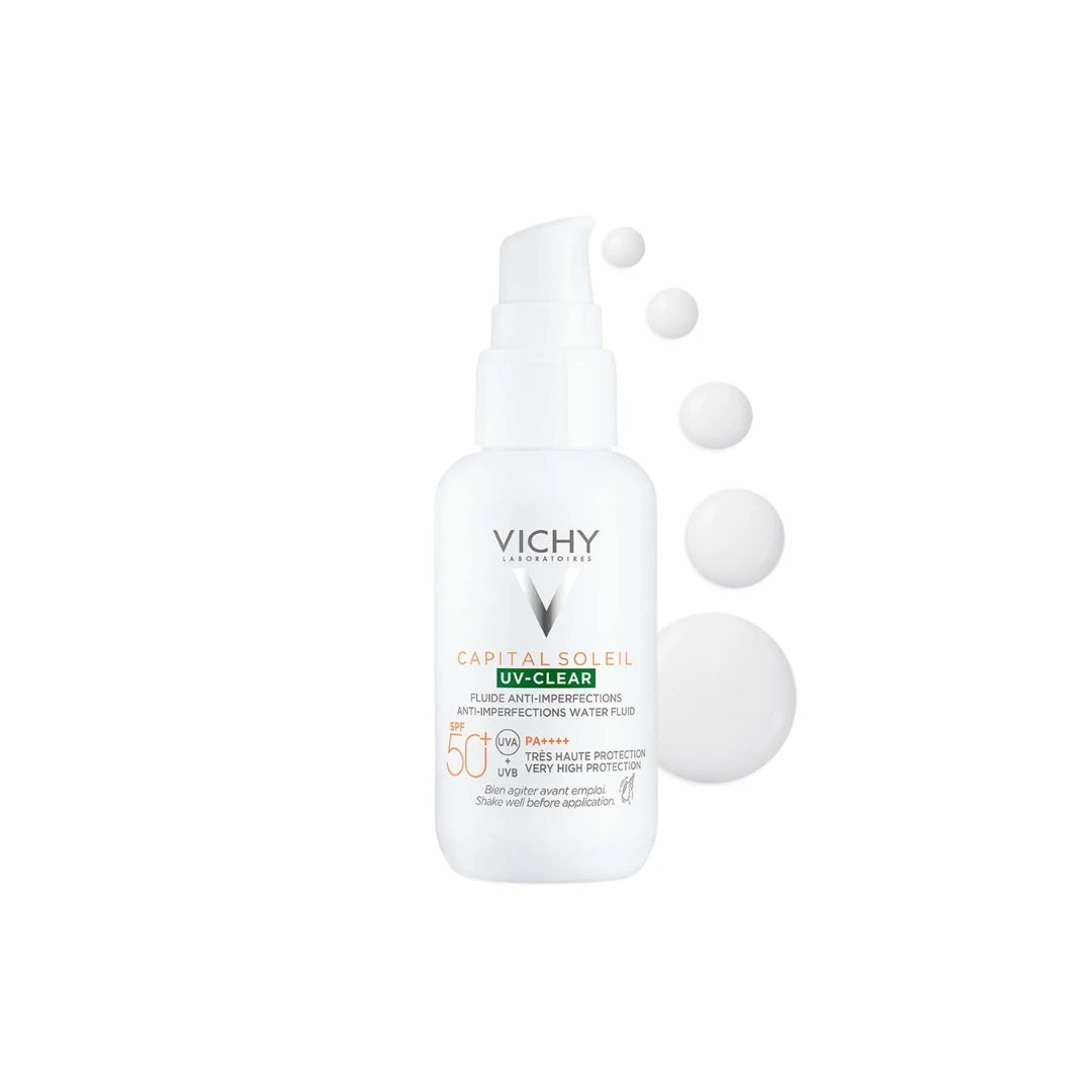 VICHY CAPITAL SOLEIL UV-CLEAR Fluid Protiv Nepravilnosti SPF50+ za Masnu Kožu Lica Sklonu Aknama 40 mL