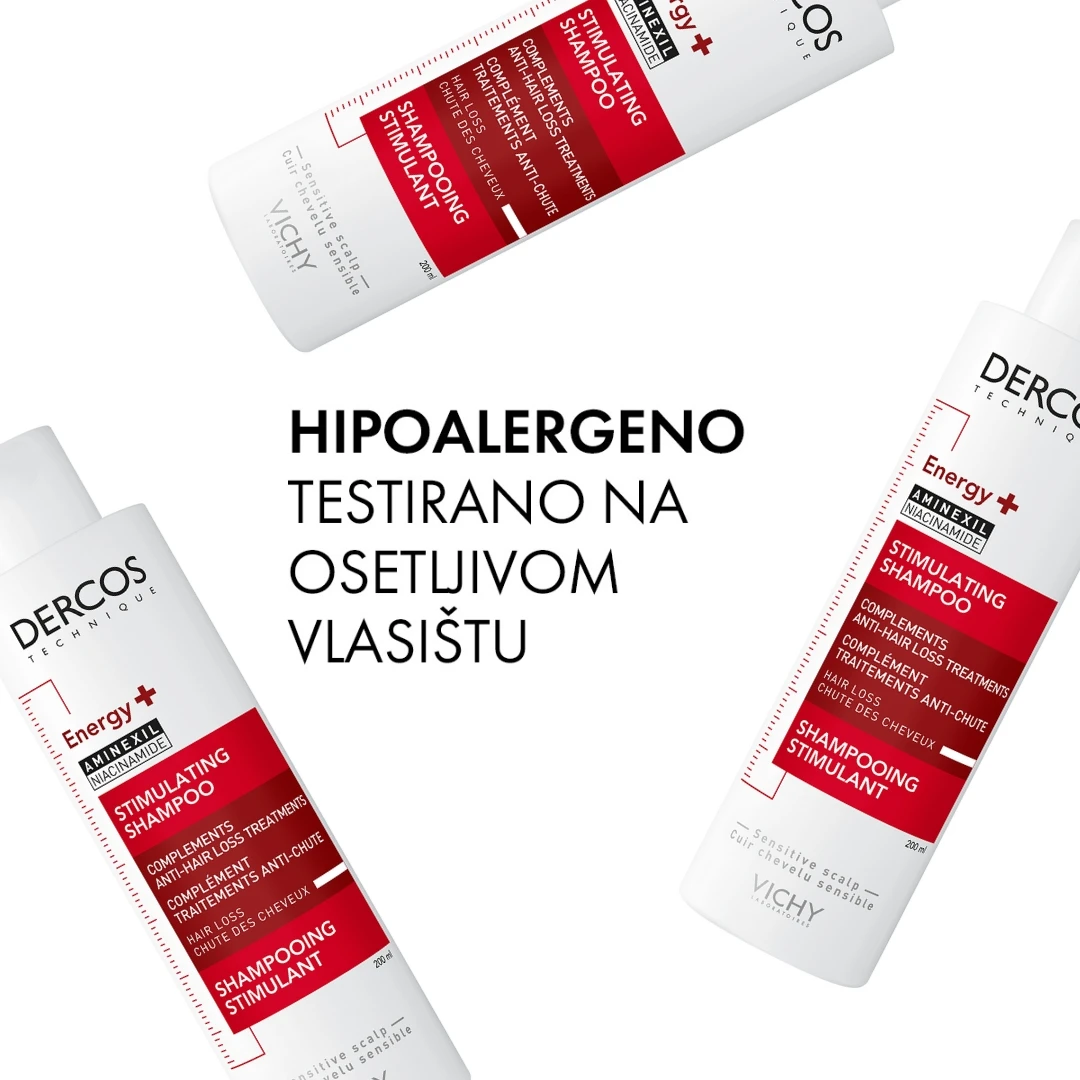 VICHY DERCOS Energetski Šampon Protiv Gubitka Kose sa Aminexilom i Vitaminima PP, B5 i B6 200 mL
