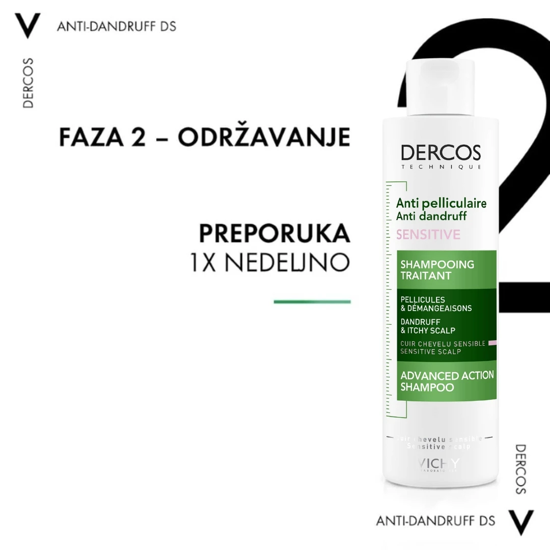 VICHY DERCOS ANTI-DANDRUFF Šampon Protiv Peruti za Osetljivu Kožu Glave bez Sulfata 200 mL
