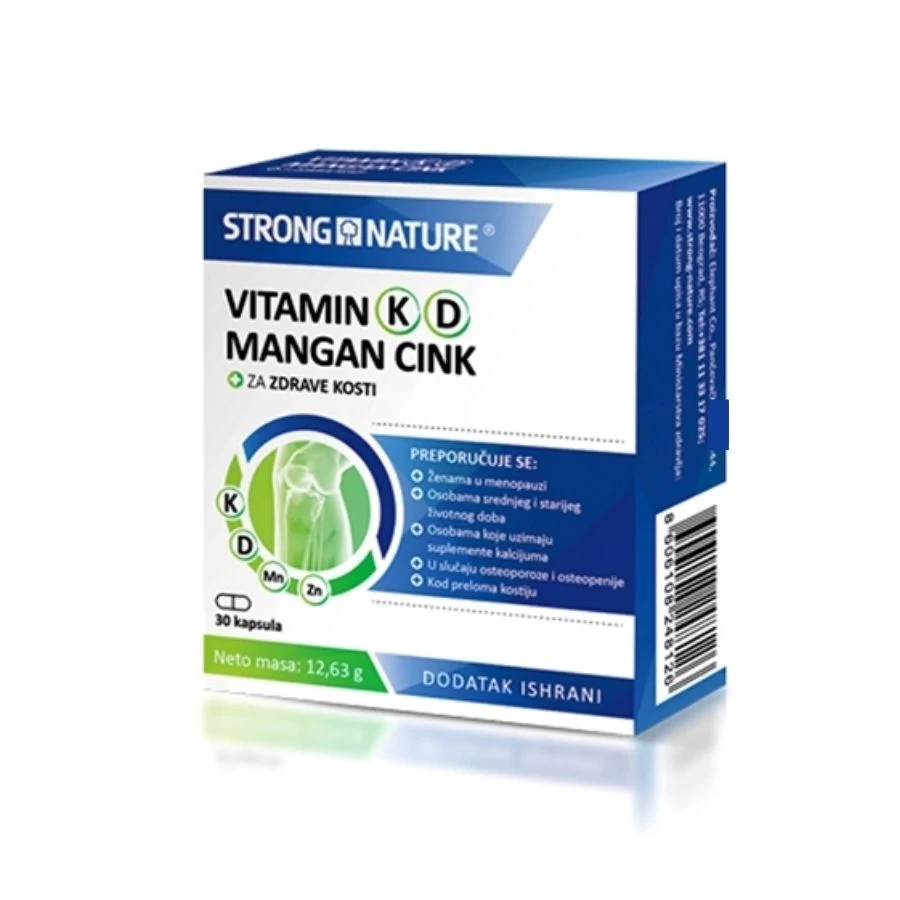 STRONG NATURE Vitamin K D3 Mangan Cink 30 Kapsula; Osteoporoza