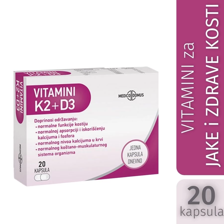 MEDICODOMUS Vitamin K2 + D3 20 Kapsula; protiv Osteoporoze