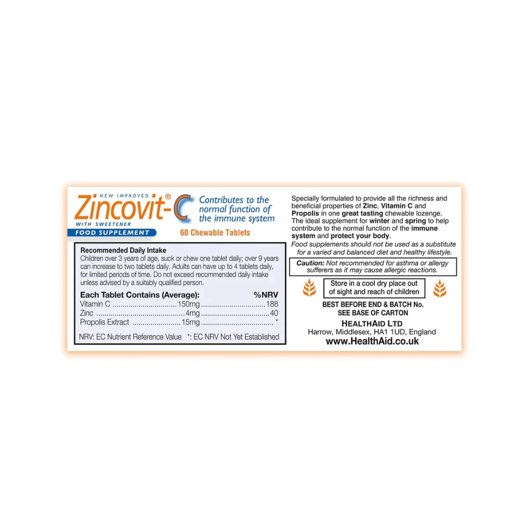 HealthAid Zincovit®-C Lozenge za Žvakanje 60 Tableta za Imunitet